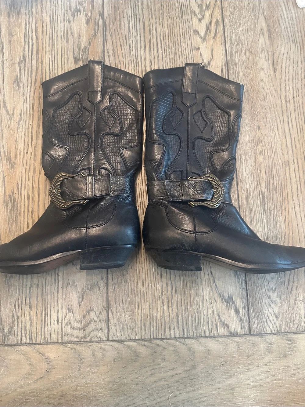 Vintage DP Italia Black Leather Western Harness Boots Made in Italy Women's 7M - Picture 6 of 13